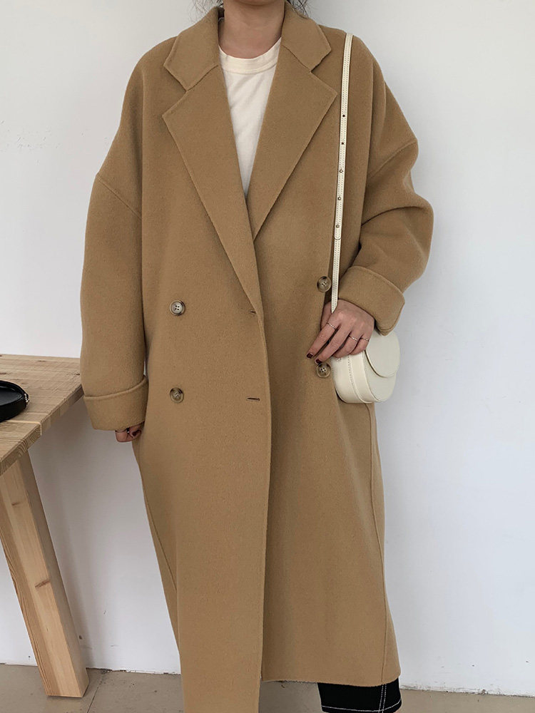 Sandro Mocoloni bifacial cashmere dresses 2021 new autumn and winter medium long version camel fur coats