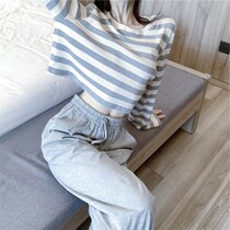 Sandro Moscoloni Leisure suit 2021 new ocean gas Aging Striped Blouse Blouse pants Two sets