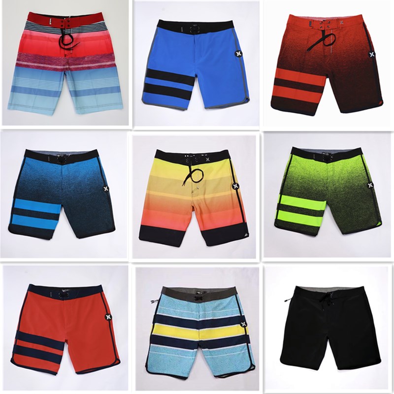 Hurley men's fitness competition pants Beach pants Surf black striped stretch quick-drying shorts Knee-length loose large