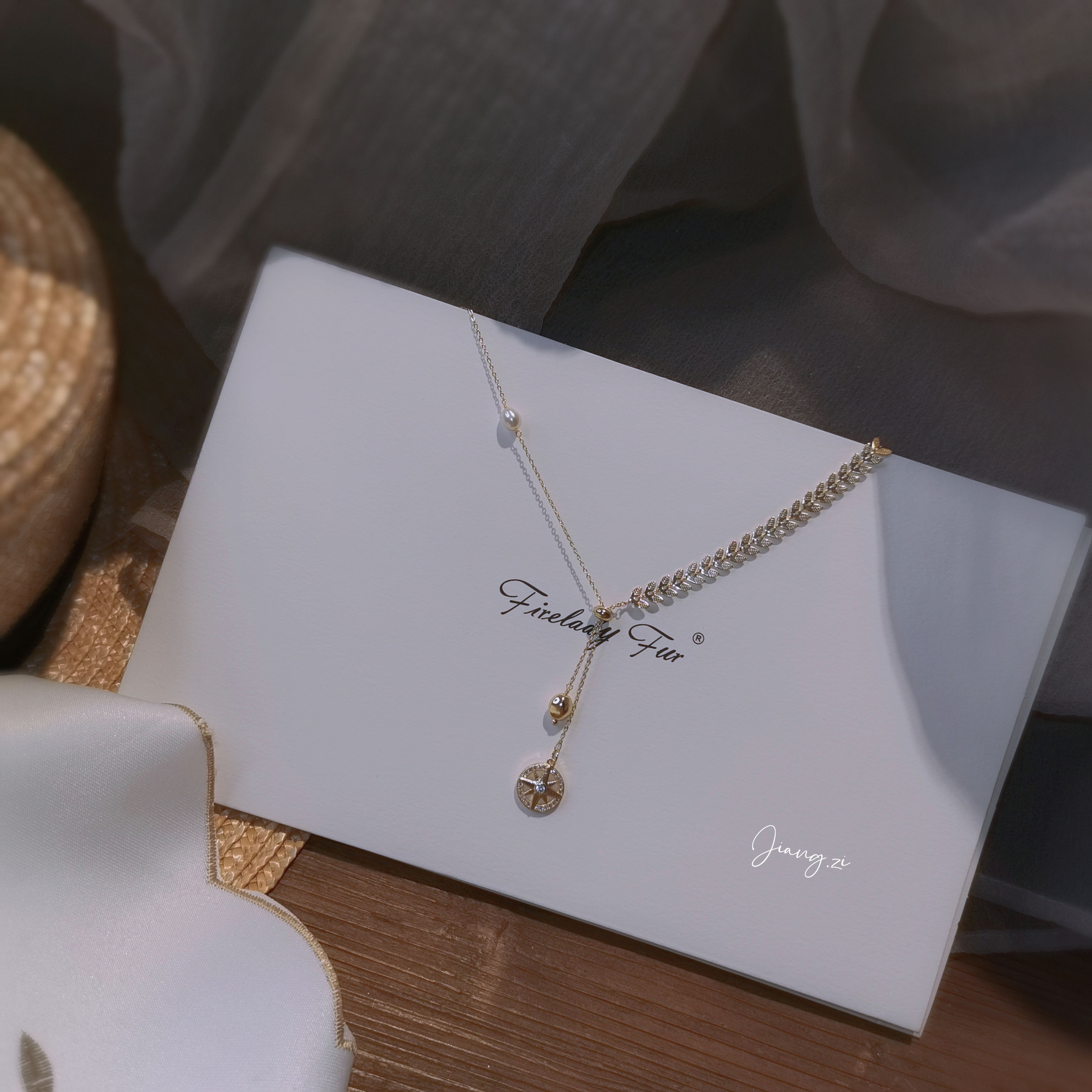 Designer LIKE * Senior gentle 14K BAG GOLD DEEP V NATURAL PEARL ADJUSTABLE NECKLACE LIGHT LAVISH-Taobao