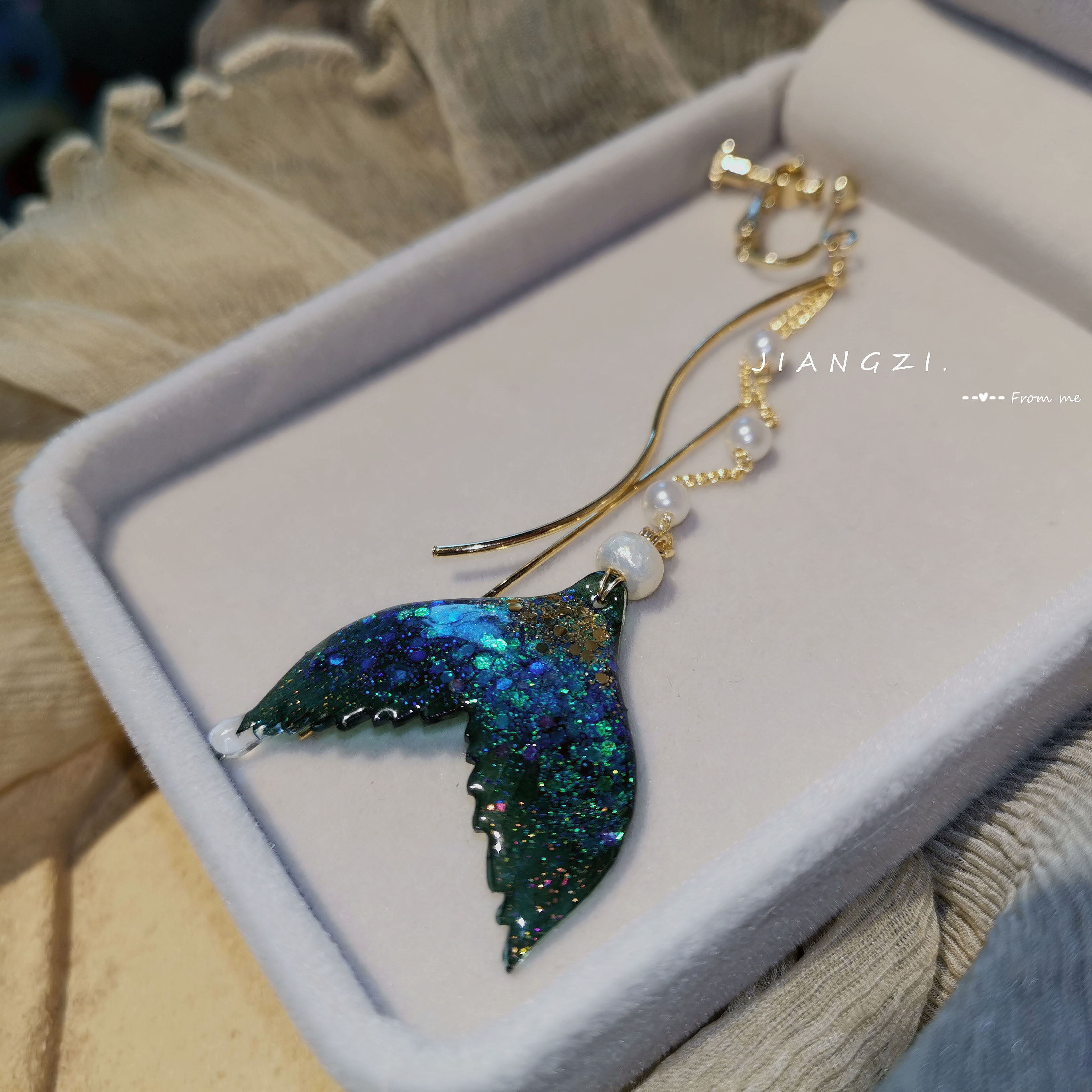 JIANGZI STU sauce super fairy green mermaid upgrade plated 18k real gold earring earring ear clip