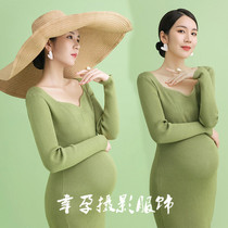 New type of pregnant women photo clothing studio photography fashionable and sexy slimming knitted skirt maternity theme photo clothing