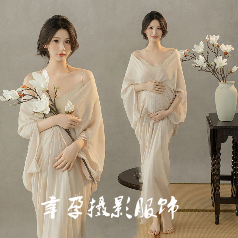 Photo Studio New Style Couple Maternity Photo Clothing Retro New Chinese Style Artistic Style Pregnant Mommy Belly Photo Dress