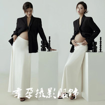 New Shadow Building Gestation Mommy Photography Clothing Black Suit Harbor Wind Indoor Minima Wind Pregnant Woman Photos at Home Photo