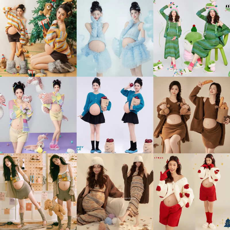 Photo Studio Year of the Horse Maternity Photo Shoot Clothing New Autumn and Winter Sweater for Pregnant Moms Fashionable Maternity Photo Clothes for Home Shoots