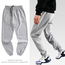 Pure cotton bunched feet casual pants men plus velvet padded autumn winter pants small feet closing ankle-length pants student sports trousers