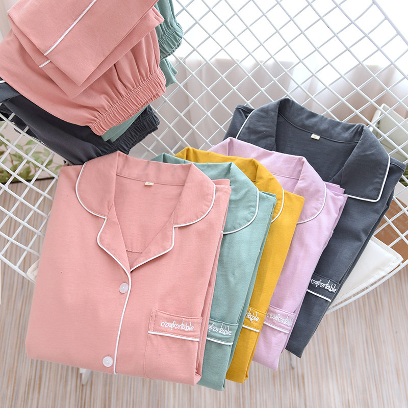 Day-Style Pure Cotton Lovers Pyjamas Woman Spring Autumn Long Sleeve Thin Furniture Suit Full Cotton Cardiovert Large Size Men's Stay-at-home Clothing