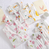 Fat plus size gauze pajamas women Spring Summer and autumn thin fat mm Home clothing cotton mother long sleeve trousers