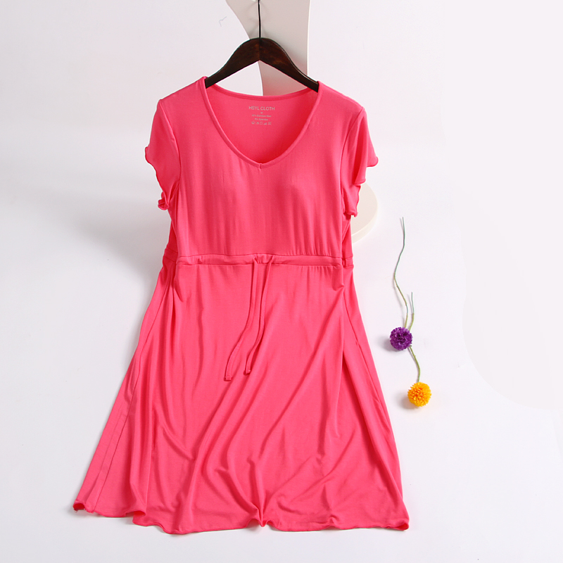 Modal nightdress phụ nữ với áo ngực áo ngủ váy ngủ mùa xuân và mùa hè không mặc áo ngực dây đeo dịch vụ nhà có thể được mặc đầm ngủ dễ thương hàn quốc