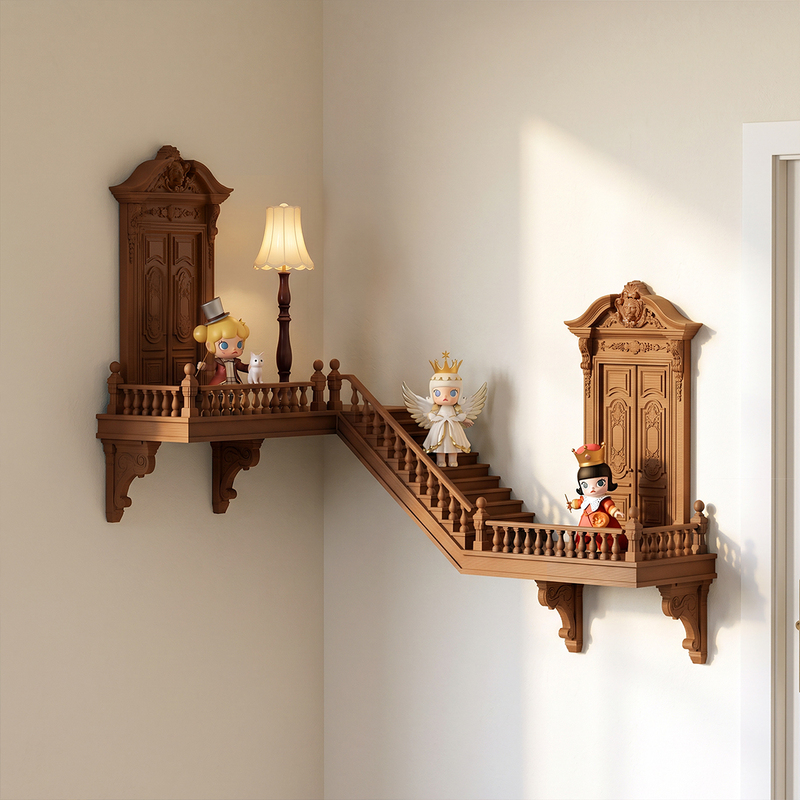 Corner Blind Box Storage Rack in the Loft of the Dust Market, Vintage Decorative Wall Decoration, Figurine Display, Illuminated Three-Dimensional Staircase Corner Blind Box Storage Rack in the Loft of the Dust Market, Vintage Decorative Wall Decoration, Figurine Display, Illuminated Three-Dimensional Staircase