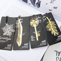 Creative Classical Golden Metal Leaves Key Feather Snowflake Hollowed-out Rope Fine Bookmarking Japan-ROK Delicate Gifts