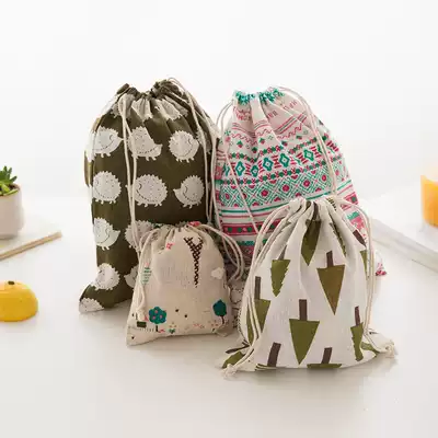 Korean canvas cotton linen drawstring clothing corset pocket large bag small cloth bag small cloth bag travel storage bag coin wallet