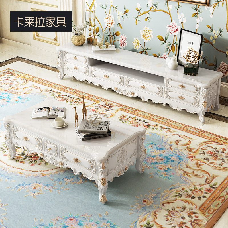 (New in 2022) Modern light luxury TV cabinet European-style marble modern minimalist TV cabinet coffee table combination