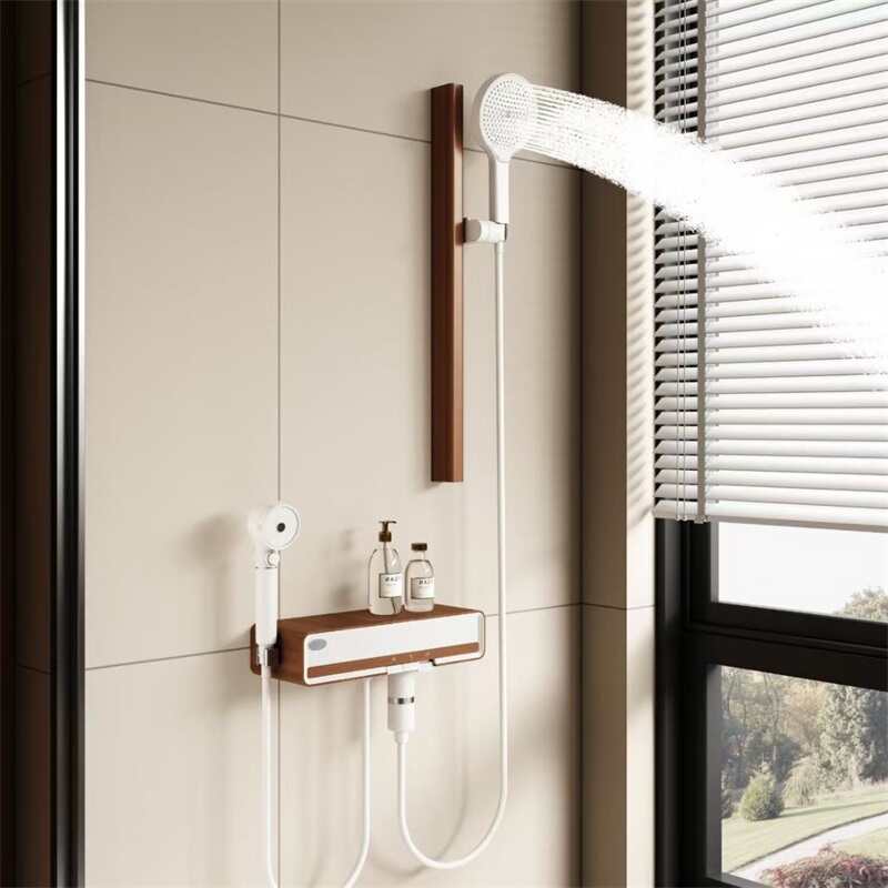 Youjia Bathroom Vintage Style Topless Shower Set with All-Copper Plumbing for Small Spaces, Walnut Wood Showerhead