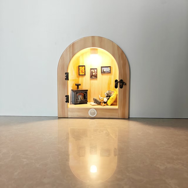 Small Wooden House Night Light Jerry Door Hole Sensor Night Light Mouse Hole Decoration Human Body Sensor Light