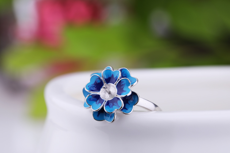 Nhẫn bằng bạc 925 sterling hoa vòng trống hỗ trợ khảm sáp ong vòng giữ ngọc trai mở vòng hỗ trợ 7 đến 10 vòng chăm sóc nữ nhẫn nam đẹp