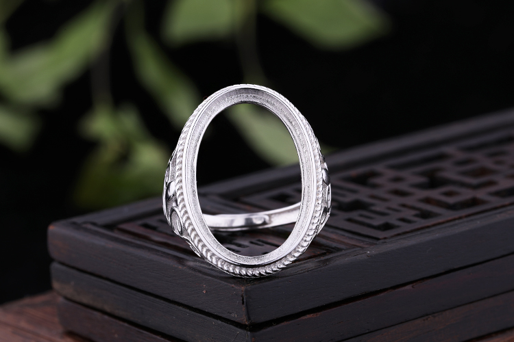 Nhẫn bạc sterling 925 thiết lập vòng sáp ong hỗ trợ dát nhẫn đá quý màu hổ phách nhẫn hỗ trợ trống miệng hỗ trợ trực tiếp nữ 15 * 22 nhẫn cưới vàng tây