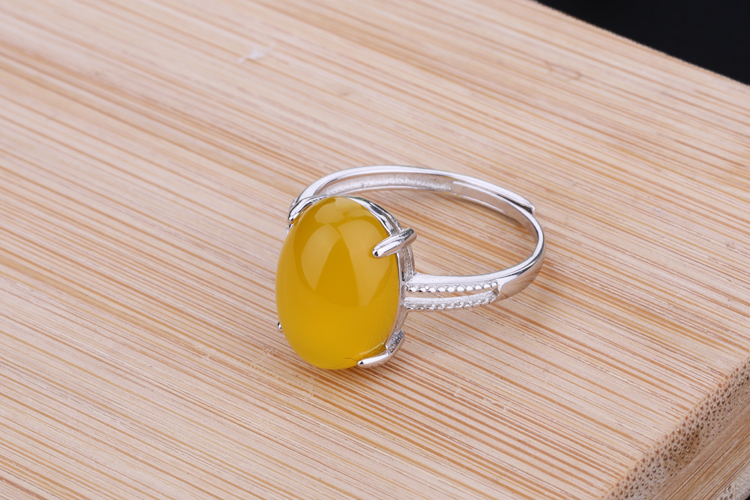 925 sterling bạc thiết lập bạch kim mạ nữ nhẫn trống hỗ trợ tự làm sáp ong vòng hổ phách hỗ trợ miệng sống 10 * 14 thiết lập nhẫn nam vàng trắng