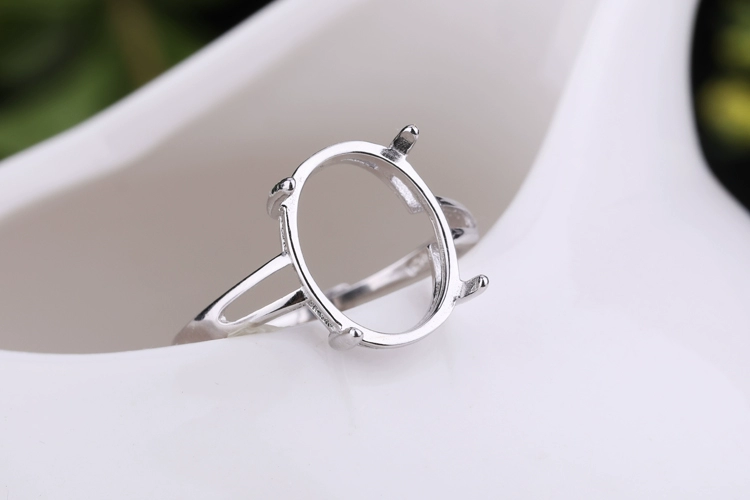 Bạc sterling 925 thiết lập vàng hồng mạ vàng trắng dát vòng sáp ong trống hỗ trợ nhẫn hình bầu dục nữ hỗ trợ 10 * 14 10 * 15 nhẫn kim cương pnj