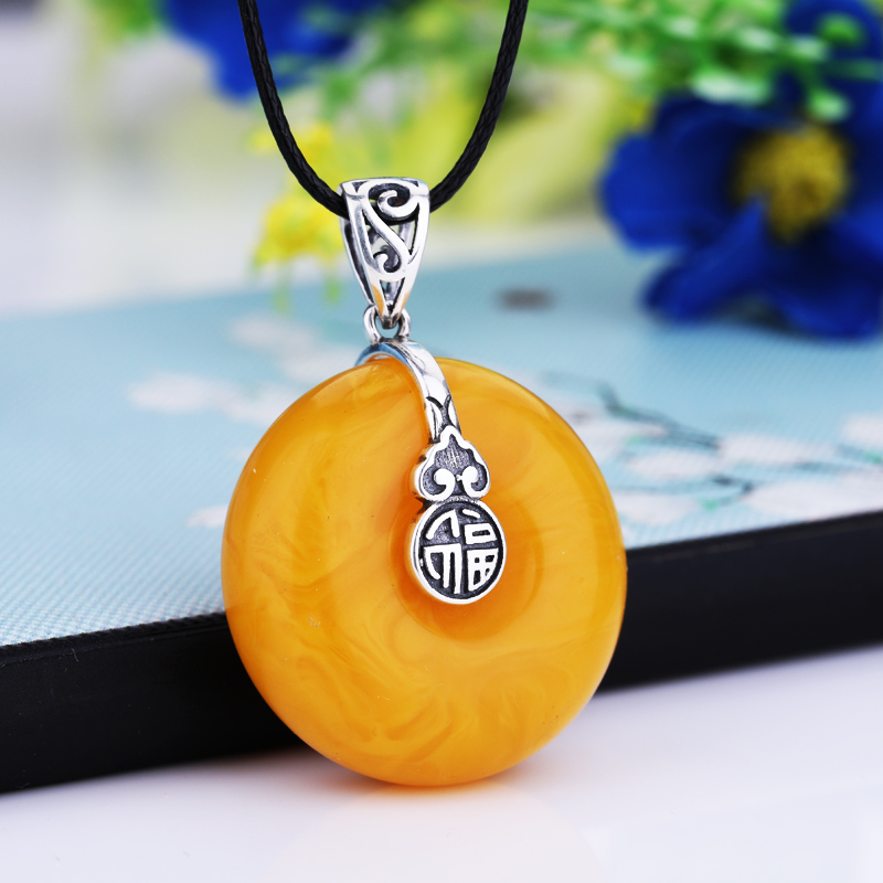 S925 silver clip buckle Ping An stone leather strap head button jade honey wax amber pure silver Comeback Ancient Pendant Clip Button Pure Silver Buckle