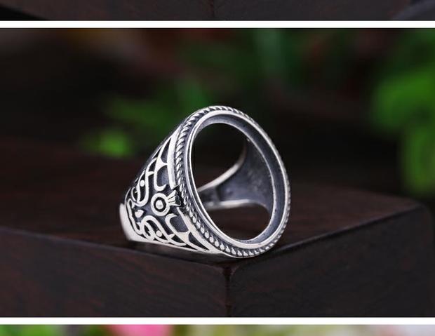S925 sterling bạc nhẫn trống khay tự làm dát ngọc lam 13 * 17 15 * 20 11 * 13 mở nhẫn nam chăm sóc nhẫn nam
