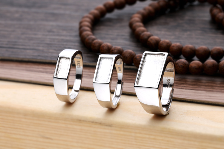 S925 sterling bạc bóng nhẫn nữ giữ trống rỗng dát ngọc lam thiết lập 5 * 10 4 * 8 7 * 15 8 * 14 nhẫn đeo ngón út