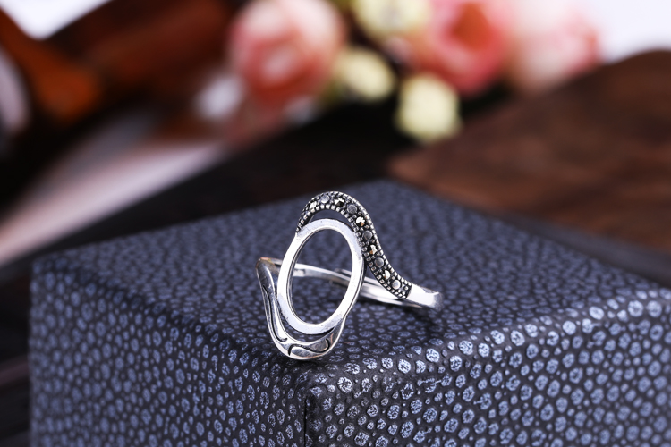 Nhẫn nữ bằng bạc 925 sterling cài đặt nhẫn 7 * 10 Thái bạc retro sáp ong vòng hổ phách 9 * 14 8 * 11 nhẫn trống đeo nhẫn ngón trỏ