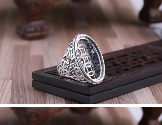 S925 sterling bạc retro nhẫn nam trống khay tự làm dát sáp ong hổ phách màu ngọc lam 15 * 25 thiết lập vòng sống nhẫn cưới vàng tây