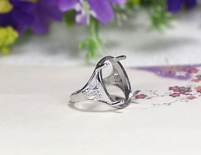 S925 sterling bạc nhẫn nữ trống hỗ trợ dát hổ phách sáp ong nhẫn nhẫn vàng trắng mở khay bạc 15 * 18 nhẫn lông đuôi voi