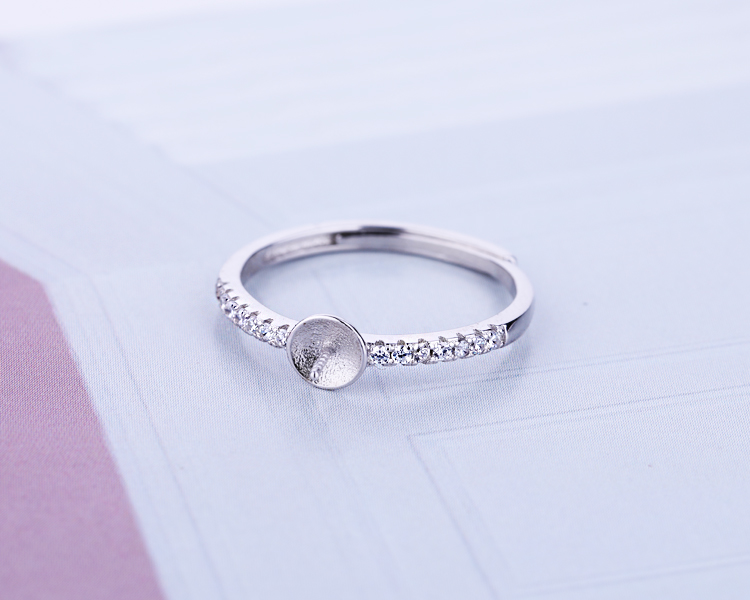Nhẫn bằng bạc 925 mạ vàng trắng bóng nhẫn hỗ trợ tự làm dát hổ phách nhẫn trống hỗ trợ nhẫn bạc sterling hỗ trợ người mẫu nữ nhẫn đồng tiền