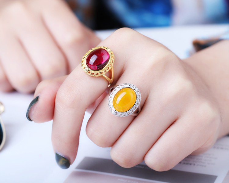 Nhẫn bằng bạc mạ bạc 925 sterling trống hỗ trợ mở vòng giữ nhẫn dát ngọc lam vòng màu hổ phách 10 * 13 nữ nhẫn nữ