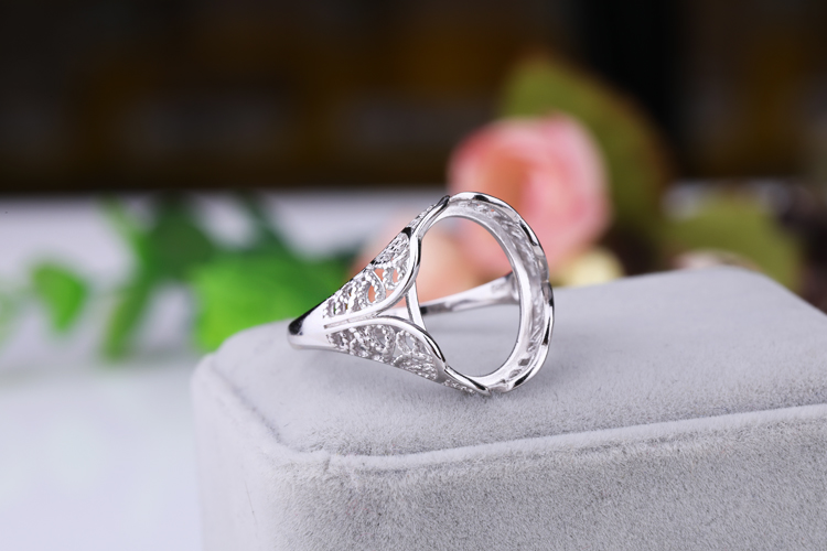 Nhẫn bằng vàng trắng mạ bạc 925 sterling trống hỗ trợ người mẫu nữ dát hổ phách 14 * 19 11 * 15 10 * 14 12 * 16 cài đặt nhẫn đeo ngón trỏ