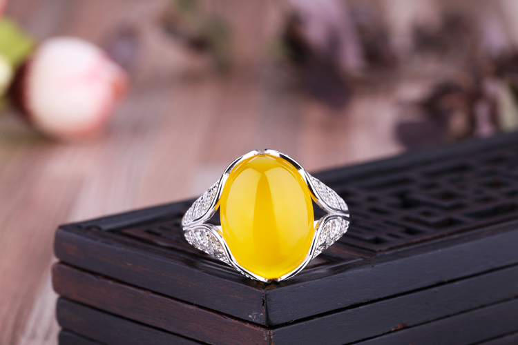 Nhẫn bằng vàng trắng mạ bạc 925 sterling trống hỗ trợ người mẫu nữ dát hổ phách 14 * 19 11 * 15 10 * 14 12 * 16 cài đặt nhẫn đeo ngón trỏ