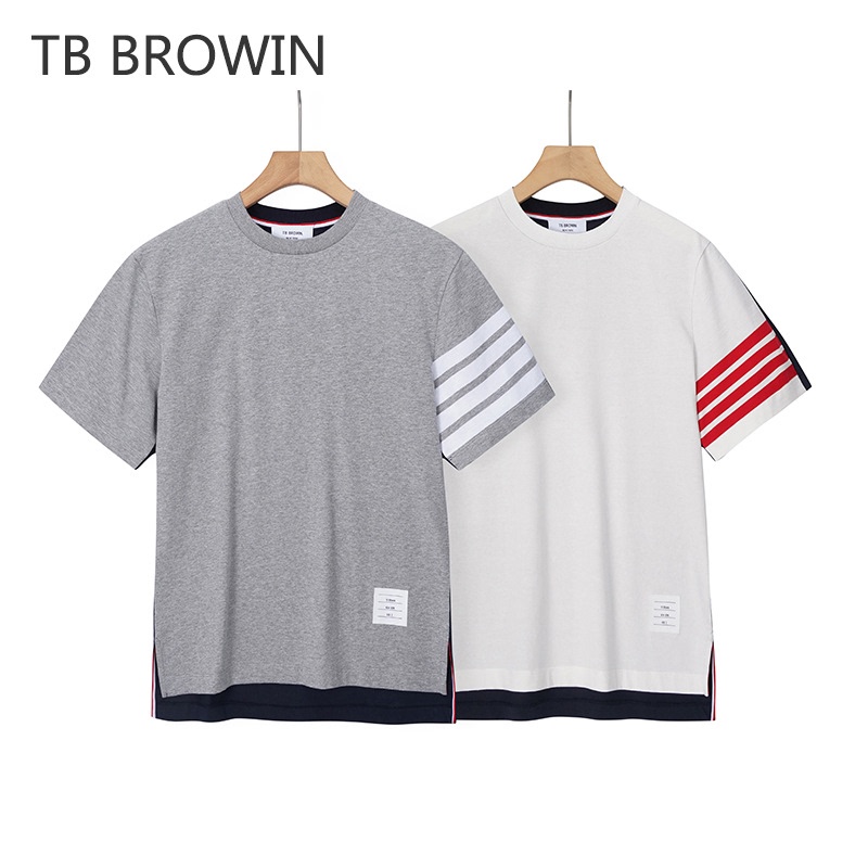 Tb Browin2026 Tom Brown High-Weight Color-Blocked Yarn-Dyed Four-Stripe Round-Neck Short-Sleeve T-Shirt