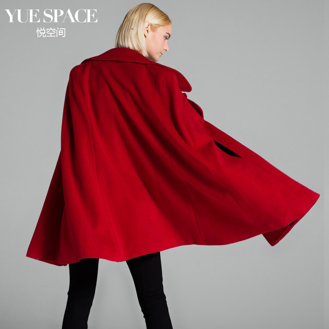 Yue Space Mid-Length Wool Cape Coat Loose Women's Woolen Jacket Suit Collar Sleeveless Fashion Double-Bested