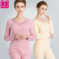 Mei Ya Ting nữ Qiuyi Qiuku bông đồ lót nhiệt V-Cổ Slim đáy cotton dài tay phù hợp với mùa đông dày bộ cotton nữ học sinh