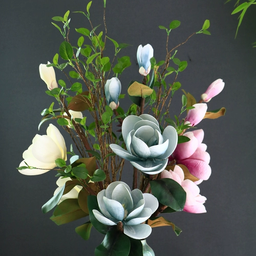 Имитация большого цветка магнолии из искусственной кожи, напольного большого цветка, шелкового цветочного украшения, простого розового цвета в помещении, свадебного, высокого цветка, длинной ветки орхидеи