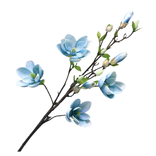 Синий симуляция Гранд Магнолия, ошеломляющая длинные ветви высокий баб -блюд белый розовый цвет, цветочный имитация кожаная цветочная гостиная приземление цветы