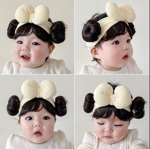 Детский аксессуар для волос для девочек, милый парик, повязка на голову для раннего возраста с бантиком, в корейском стиле