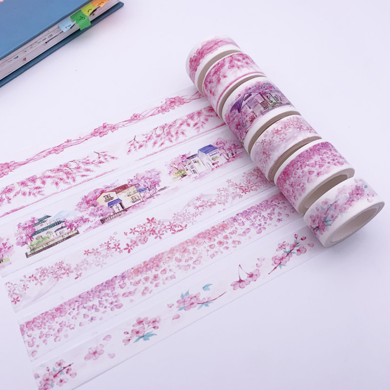 Stationery and paper tape Cherry blossom powder and wind fantasy Hand account net red decoration color Xiaopu diary material color glue