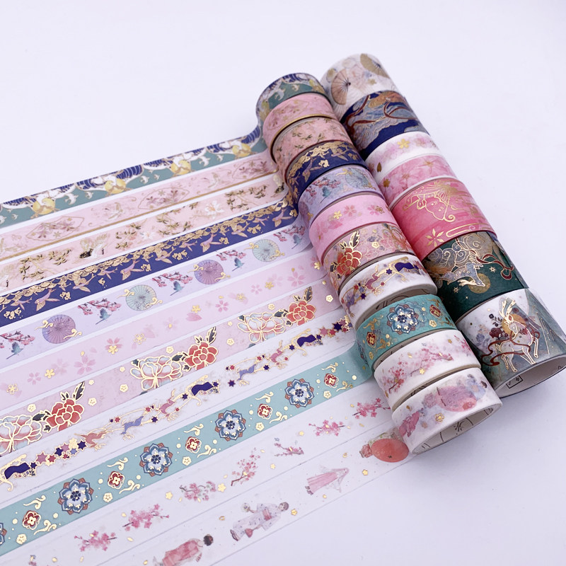 And paper tape ancient style Chinese Fairy Gas landscape painting Yun Crane hot gold DIY hand tore hands decorated diy material