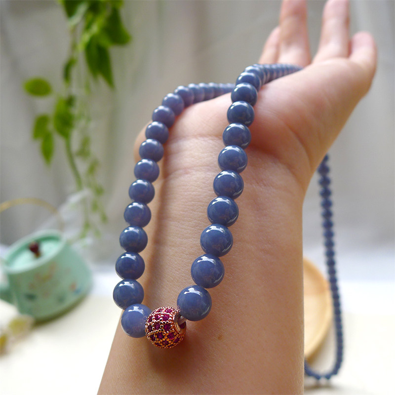 Lifetime jadeite YS083 fine glutinous species characteristic smoke purple jadeite necklace hand bead string jade bead jade beaded hand bead chain