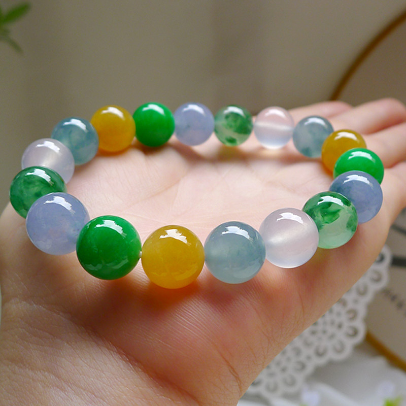 Flat raw emerald YS103 high ice seed 7-color multi-treasure emerald hand string jade beads necklace necklace hand bead string