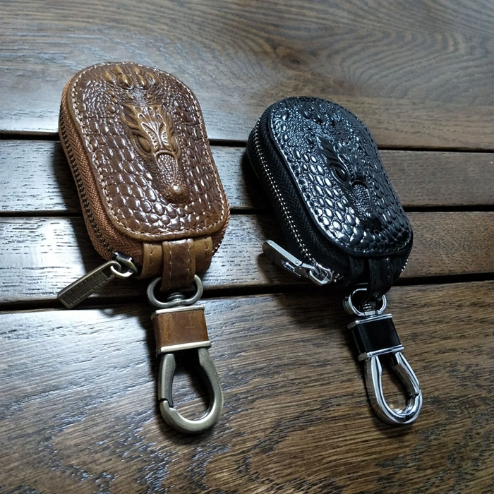 Mới đầu tiên lớp dầu sáp da xe chìa khóa túi nam retro cá sấu mô hình túi chìa khóa da túi chìa khóa xe ví móc chìa khóa nữ