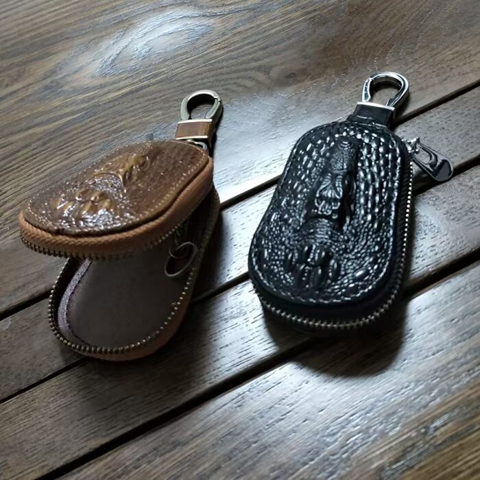 Mới đầu tiên lớp dầu sáp da xe chìa khóa túi nam retro cá sấu mô hình túi chìa khóa da túi chìa khóa xe ví móc chìa khóa nữ