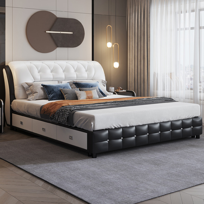 Modern simple wedding bed latex storage high box bed 1.8 meters master bedroom double bed 1.5 meters size real leather bed