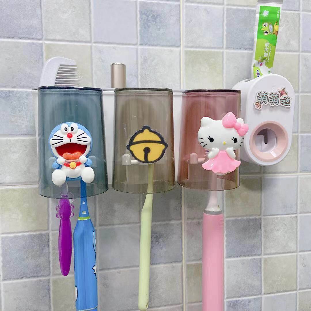 Creative cartoon children's dressing room suction wall wall-mounted toothbrush cup tooth cylinder toothpaste rack couple mouthwash cup