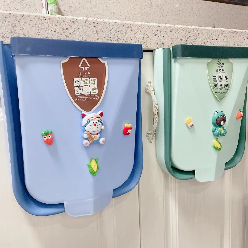 Kitchen trash can wall-mounted sorting household large folding cabinet door dry and wet separation living room toilet storage