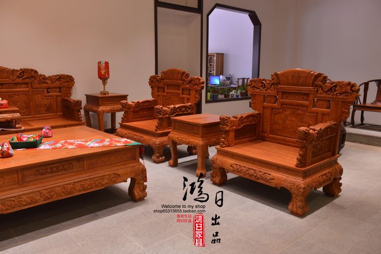 Gỗ hồng mộc Miến gỗ rắn sofa gỗ gụ kết hợp kỳ lân Trung Quốc phòng khách cổ Dongyang đồ gỗ gụ - Ghế sô pha ghế sofa đơn giá rẻ