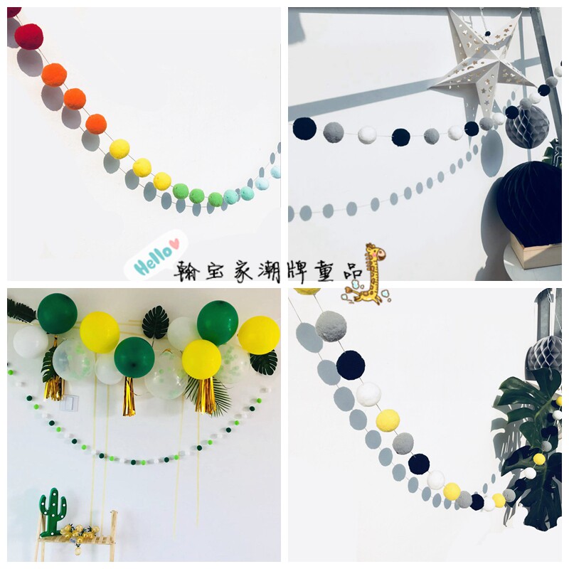ins Nordic wool ball string ornaments macarons children's room tent ball pendant shooting props birthday decoration
